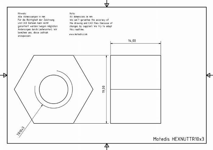 Tuerca trapezoidal TR10x3 derecha - hexagonal aluminio - beta