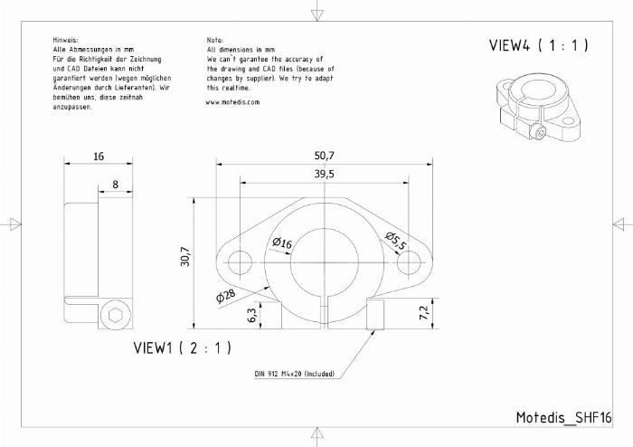 Soportes de eje SHF16 para montaje sin mecanizado. Adecuado para ejes de precisión de 16 mm de diámetro