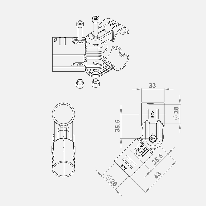 H-6-BK  pour tubes rond 28 mm