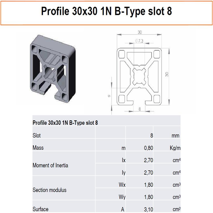 Profile 30x30 1N B-Type slot 8
