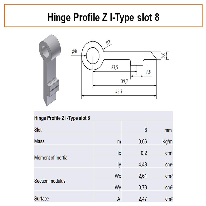 Hinge profile Z I-type slot 8